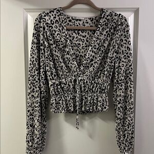 Zara Black and White Animal Print Blouse